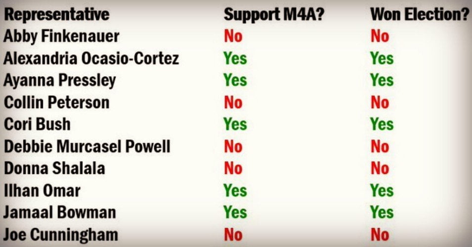 When it comes to the 2020 election—even though Biden himself ran against Medicare for All—a very clear pattern emerges when you look at what kind of Democrat lost and what the kinds of Democrats who won this cycle. (Image: via Ryan Knight / @ProudSocialist)